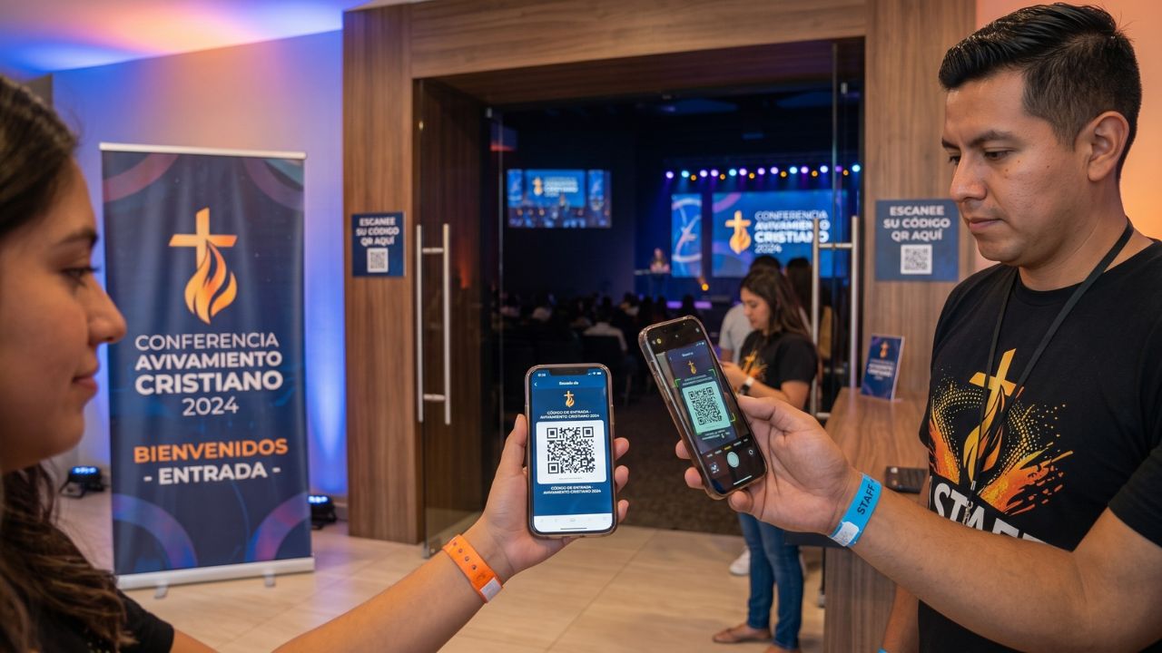 Escaneo de boleto QR en la entrada del evento