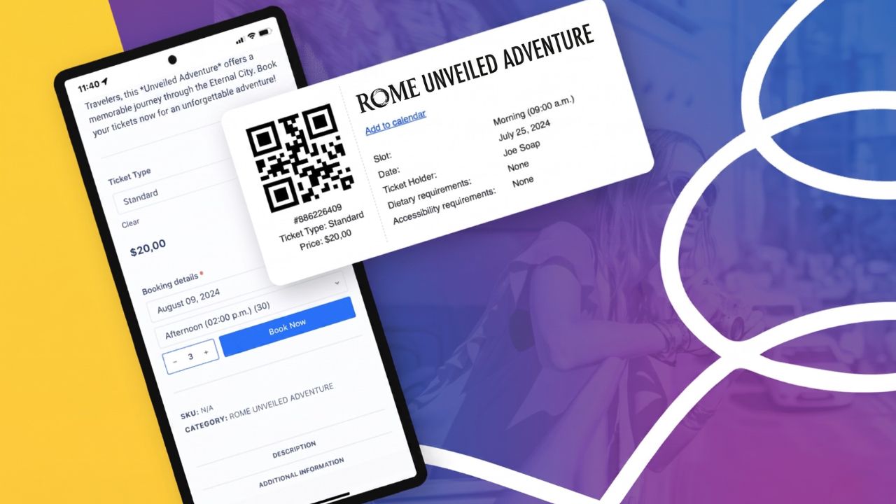 Mockup del boleto digital y app de escaneo